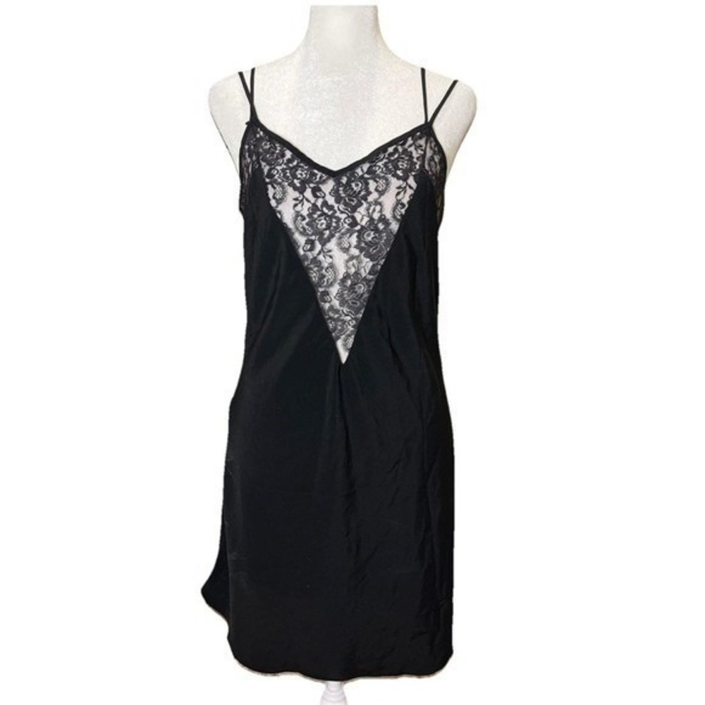 Vtg Victoria's Secret Gold Label Slip Dress Sz M Robe Set Black Satin Lace - Picture 3 of 12